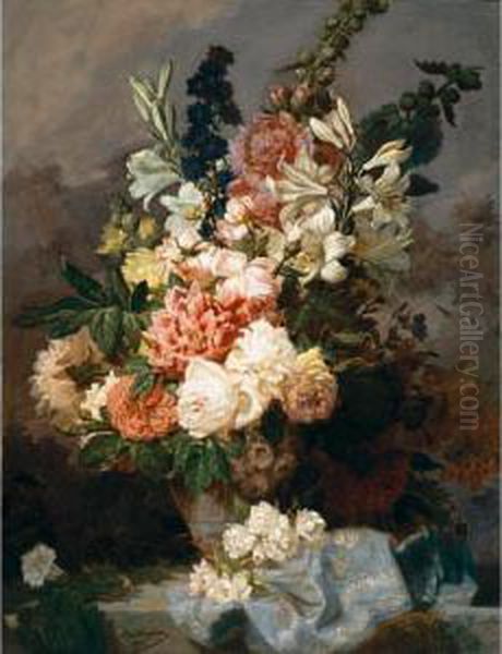 Vase De Fleurs Oil Painting by Leon Rousseau