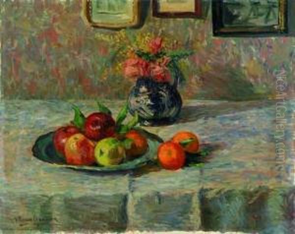Nature Morte A L'assiette De Fruits Oil Painting by Joseph-Victor Roux-Champion