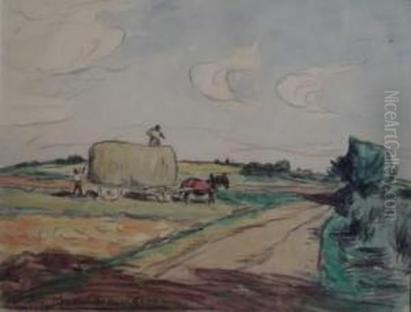 La Moisson Oil Painting by Joseph-Victor Roux-Champion