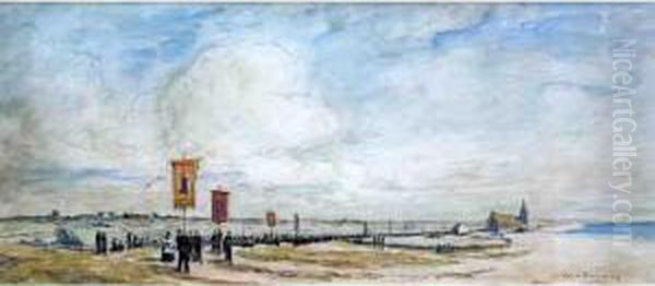 Procession A Notre Dame Dela Joie Oil Painting by Joseph-Victor Roux-Champion