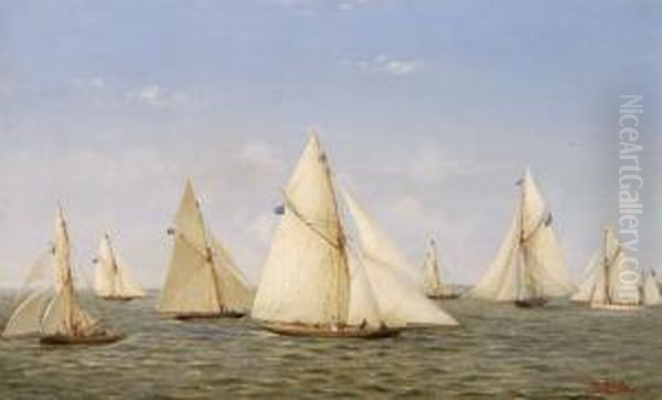 Balatonfuredi Vitorlasok Oil Painting by Ludwig Rubelli Von Sturmfest