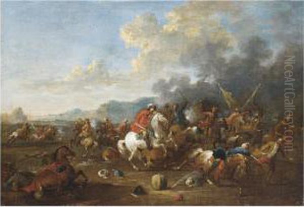 A Cavalry Skirmish Oil Painting by Arnold Frans Rubens