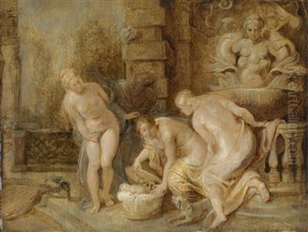 The Discovery Of The Young Erichthonius By The Daughters Of Cecrops Oil Painting by (studio of) Rubens, Peter Paul