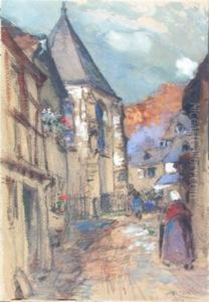 Strase In Monreal In Der Eifel Mit Chor Der PfarrkircheKreuzerhohung Oil Painting by Carl Rudell