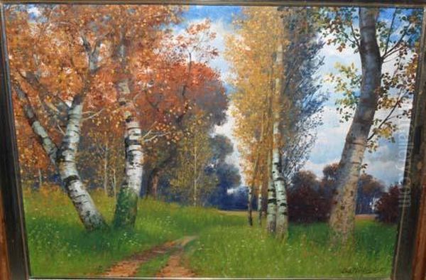 Herbstlicher Feldweg Bei Losone Oil Painting by Eduard Rudisuhli
