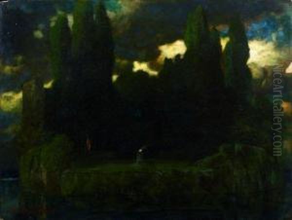 L'ile Des Morts Oil Painting by Hermann Rudisuhli