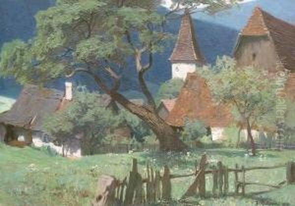 Blick Auf Kleine Ortschaft Mit Kirche Oil Painting by Johannes Rudolphi