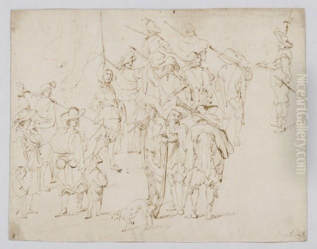 Etudes De Soldats Oil Painting by Rugendas, Georg Philipp I