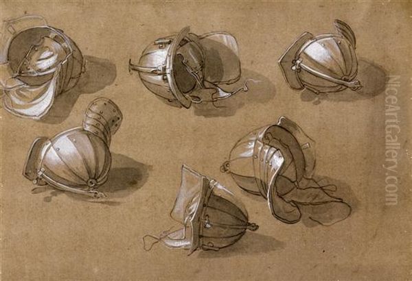 Study Sheet With Helmets Oil Painting by Georg Philipp Rugendas I