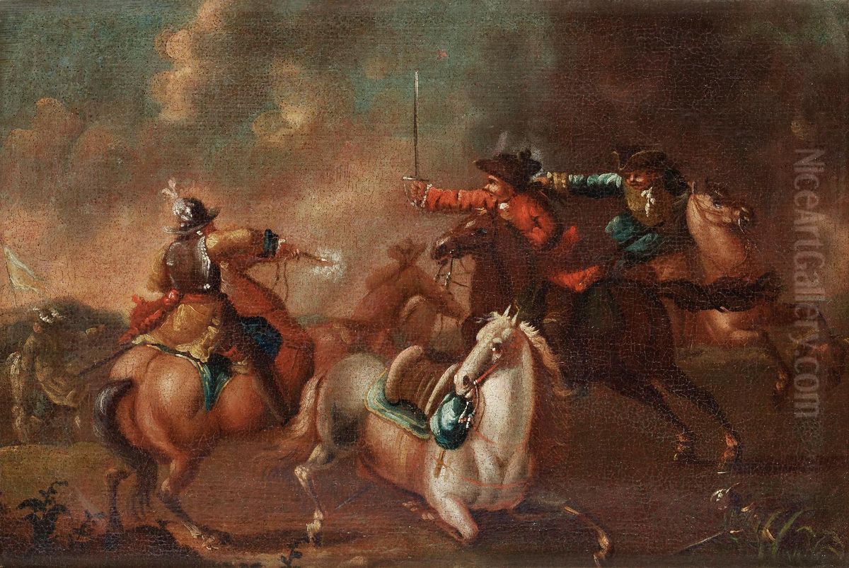 Cavalry Battles Oil Painting by Georg Philipp Rugendas I