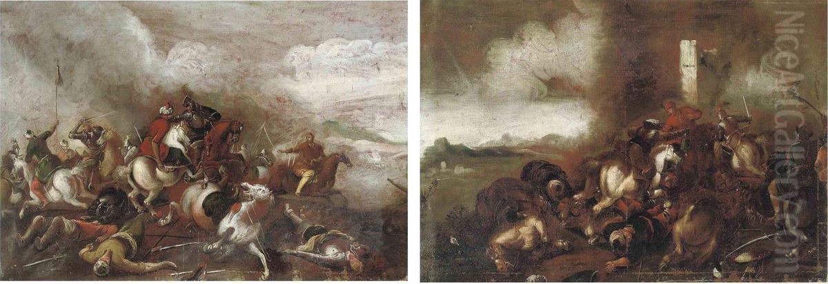 A Cavalry Battle Between Christians And Turks Oil Painting by Georg Philipp Rugendas I