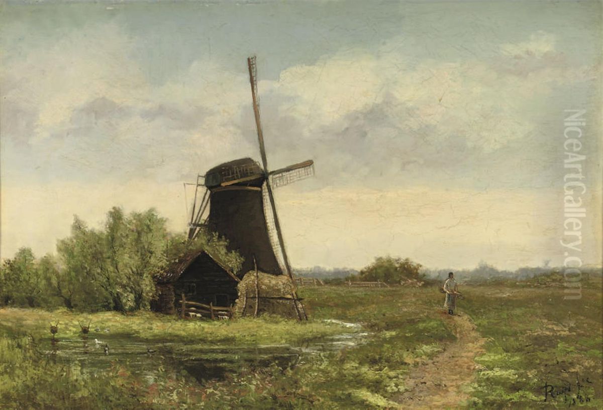 Walking On A Sandy Path Near A Mill Oil Painting by Daniel Rudolph Ruijs