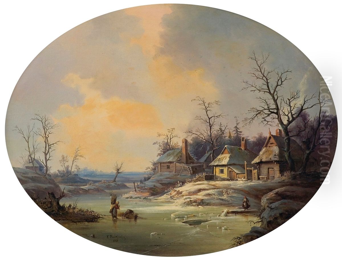 Krajobraz Zimowy Oil Painting by Franciszek Ruskiewicz