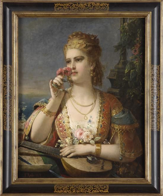 Orientalin Mit Mandoline. Oil Painting by Franz, Russ Jnr.