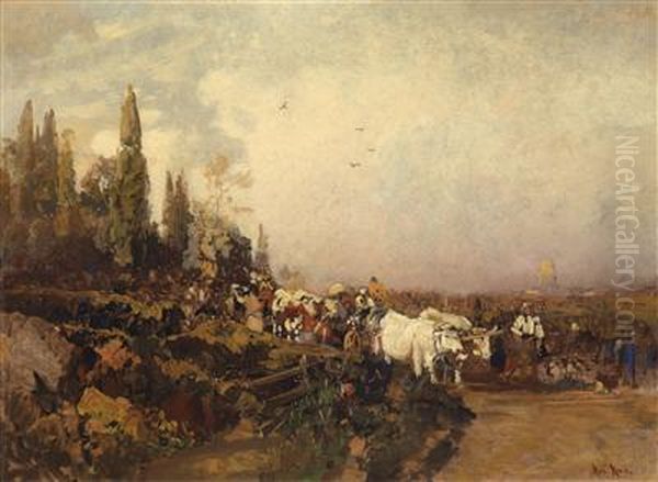 Grape Harvest In Northern Italy Oil Painting by Robert Russ