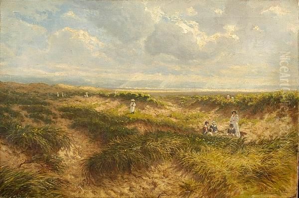 Figures Picnicing On The Dunes Oil Painting by H.A. Russell