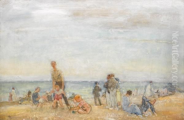 Beach Scene Oil Painting by Walter Westley Russell