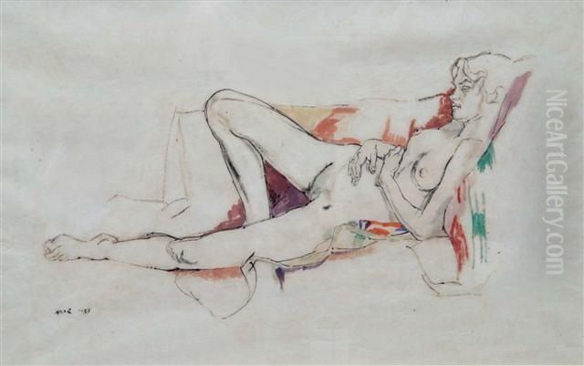 Reclining Nude Oil Painting by Albert Rutherston