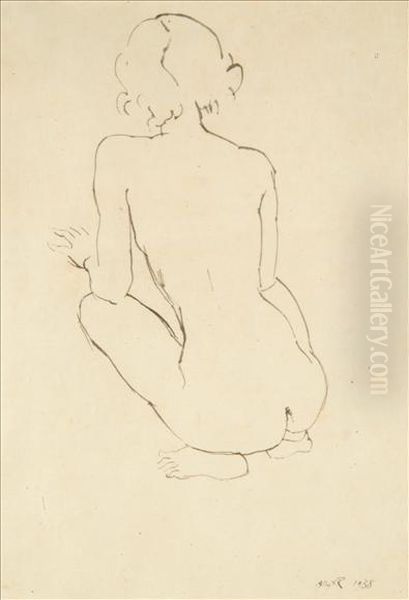 Crouching Nude Oil Painting by Albert Rutherston