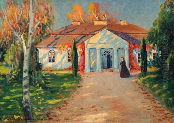 Court In The Autumn Sun Oil Painting by Bronislawa Rychter-Janowska