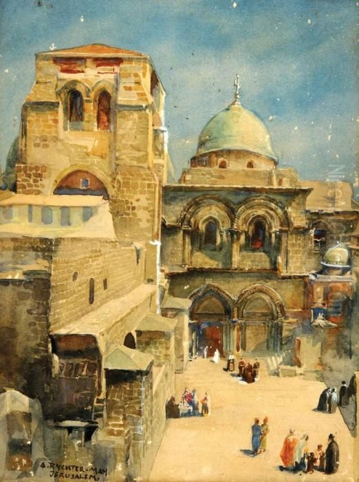 Figures In The Old City Of Jerusalem Oil Painting by Anna Rychter-May