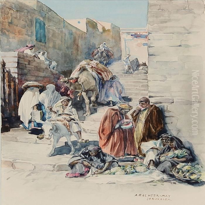Street Life In Jerusalem Oil Painting by Anna Rychter-May