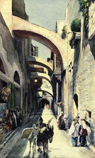 A Street Scene In The Old City, Jerusalem Oil Painting by Anna Rychter-May