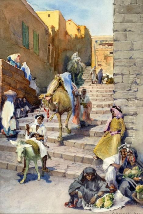 Figures In Jerusalem Oil Painting by Anna Rychter-May