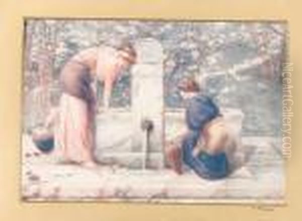 The Woodland Fountain Oil Painting by Henry Ryland