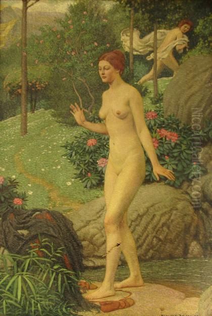 Two Nudes In A Landscape Oil Painting by Robert Knight Ryland