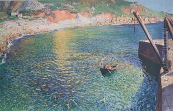 Harbour Scene, Probably Lamorna Cove,cornwall Oil Painting by Robert Knight Ryland