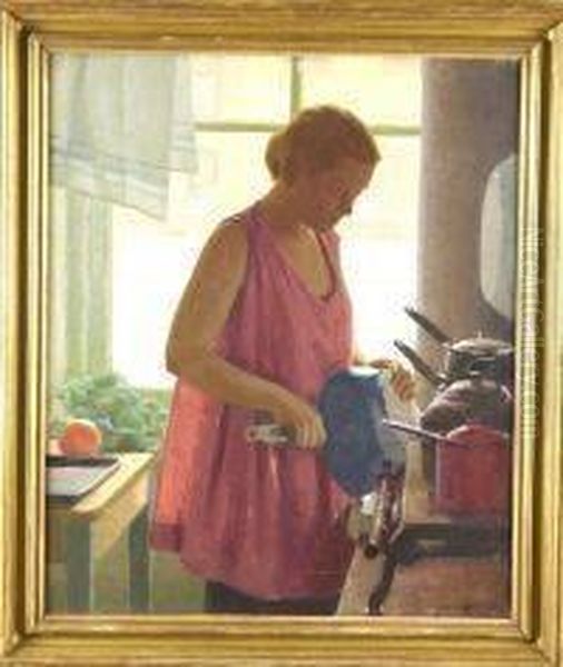 Woman By Kitchen Window Oil Painting by Robert Knight Ryland