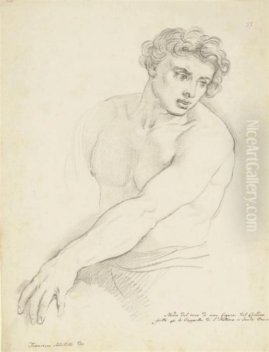 A Study Of A Man, Half-length With His Left Arm Outstretched Oil Painting by Francesco Sabatelli