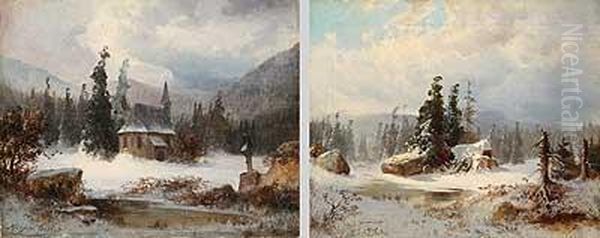 Winterlandschaft Mit Kapelle Oil Painting by Michael Sachs