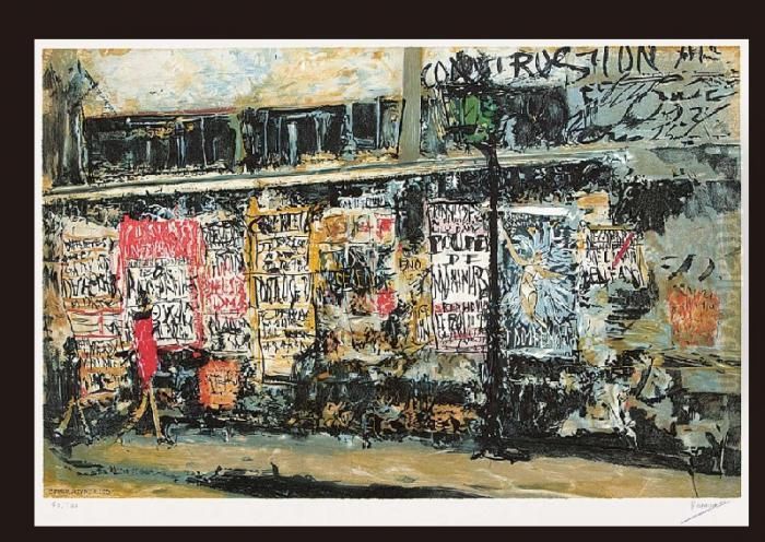 Gaslight And Advertisement(estampe)(a Et Of 10 Same Images) Oil Painting by Yuzo Saeki