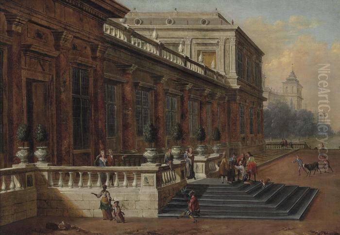 A Capriccio Of A Palace Terrace, With The Return Of The Prodigal Son Oil Painting by Jacobus Saeys