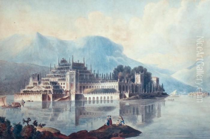  Vue D'isola La Bella Sur Le Lacboromee  Oil Painting by Ange Henri Louis Saint Ange Desmaisons