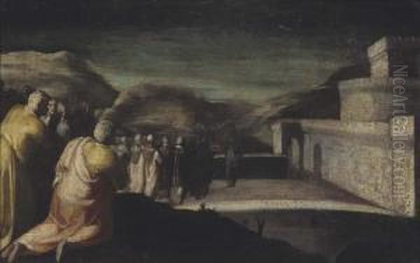 L'apparizione Di San Michele A Papa Gregorio Magno Oil Painting by Arcangelo Salimbeni