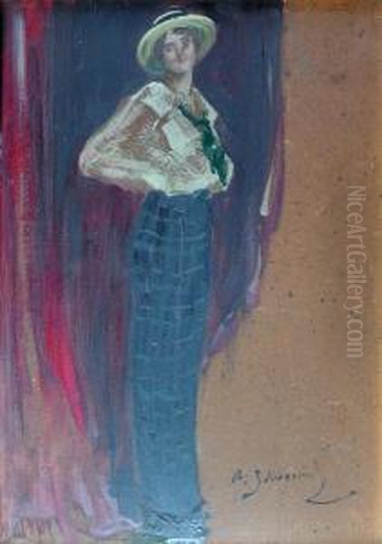 Kobieta W Slomkowym Kapeluszu Oil Painting by Arcangelo Salvarani