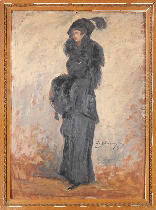 Portret Kobiety W Czarnej Sukni, 1914 R. Oil Painting by Arcangelo Salvarani