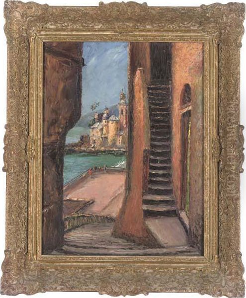 View Towards Santa Maria Assunta, Camogli Oil Painting by Pietro Sansalvadore