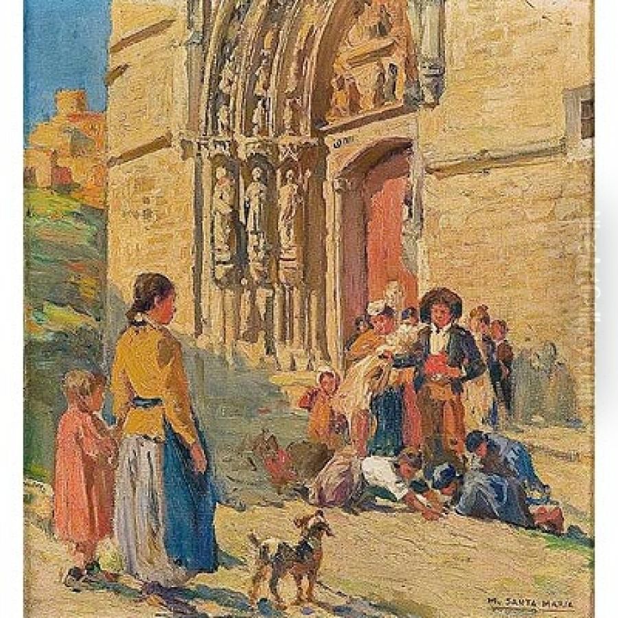 A La Puerta De La Iglesia Oil Painting by Marceliano Santa Maria Sedano