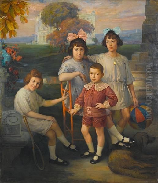 A Family Portrait Oil Painting by Marceliano Santamaria