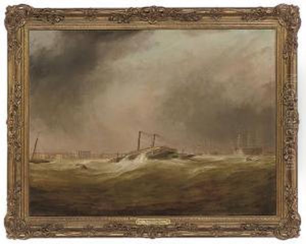 The Portsmouth Chain Ferry On A Stormy Day Oil Painting by H. Sargeant