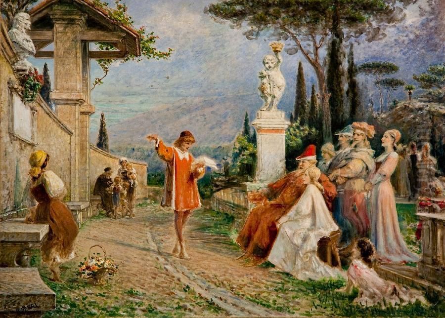 Marsilio Ficino Legge La Filosofia Platonica Ai Conti Serristori Oil Painting by Egisto Sarri