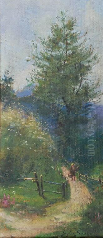 Polna Droga W Wedrowcem Oil Painting by Sylweriusz Saski