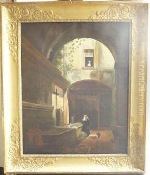 Religieuses Au Lavoir. Oil Painting by Charles Saurin