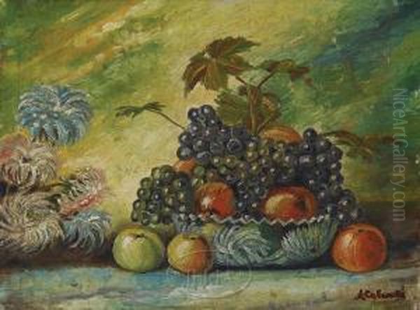 Fruit And Flowers Oil Painting by Alexander Ivanovitch Savinov