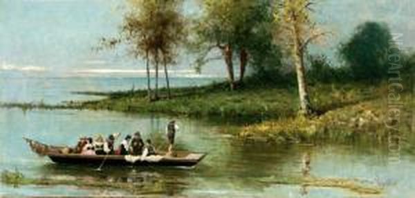 In Barca Lungo Il Fiume Oil Painting by Vincenzo Scala