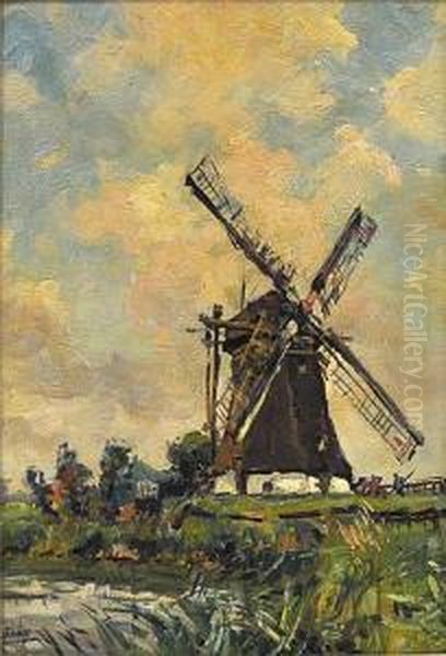 Landschaft Mit Windmuhle Und Bauer Oil Painting by Hendrik Schaap